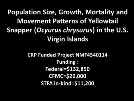 Population Size, Growth, Mortality and Movement Patterns of Yellowtail Snapper (Ocyurus chrysurus) in the U.S. Virgin Islands CRP Funded Project NMF4540114.