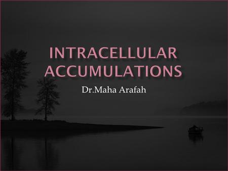 Dr.Maha Arafah. To study:  Overview of intracellular accumulations  Accumulation of Lipids  Accumulation of Cholesterol  Accumulation of Proteins.