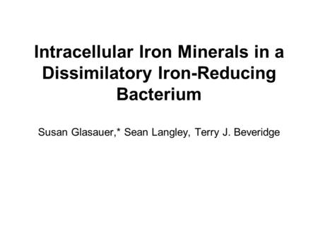 Intracellular Iron Minerals in a Dissimilatory Iron-Reducing Bacterium Susan Glasauer,* Sean Langley, Terry J. Beveridge.
