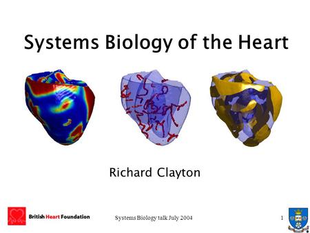 Systems Biology talk July 20041 Systems Biology of the Heart Richard Clayton.
