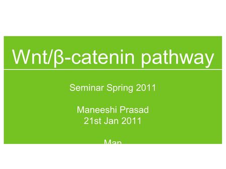 Wnt/β-catenin pathway Seminar Spring 2011 Maneeshi Prasad 21st Jan 2011 Man.