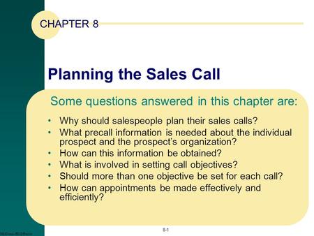 Planning the Sales Call