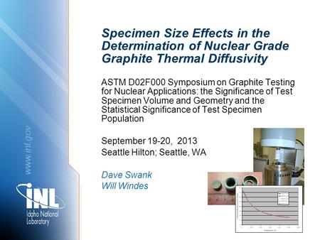 Www.inl.gov Specimen Size Effects in the Determination of Nuclear Grade Graphite Thermal Diffusivity ASTM D02F000 Symposium on Graphite Testing for Nuclear.