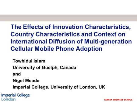The Effects of Innovation Characteristics, Country Characteristics and Context on International Diffusion of Multi-generation Cellular Mobile Phone Adoption.
