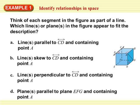 EXAMPLE 1 Identify relationships in space
