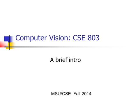 Computer Vision: CSE 803 A brief intro MSU/CSE Fall 2014.