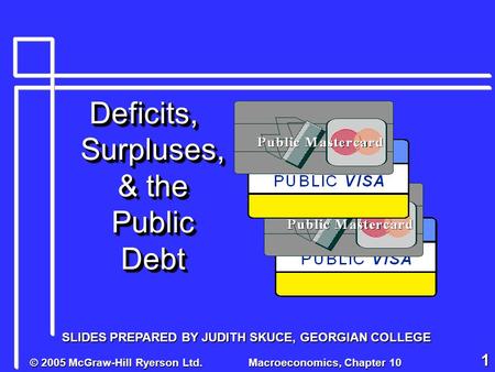 © 2005 McGraw-Hill Ryerson Ltd. Macroeconomics, Chapter 10 1 Deficits, Surpluses, & the Public Debt SLIDES PREPARED BY JUDITH SKUCE, GEORGIAN COLLEGE.