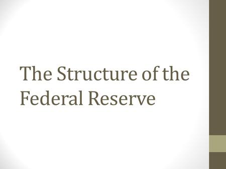The Structure of the Federal Reserve. Board of Governors Federal Reserve Bank Member Banks Federal Open Market Committee (FOMC) Advisory Councils The.