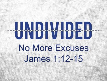 No More Excuses James 1:12-15. Genesis 3:12-13 The man said, “The woman whom You gave to be with me, she gave me from the tree, and I ate.” Then the L.