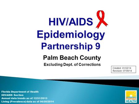 Palm Beach County Excluding Dept. of Corrections Florida Department of Health HIV/AIDS Section Annual data trends as of 12/31/2013 Living (Prevalence)