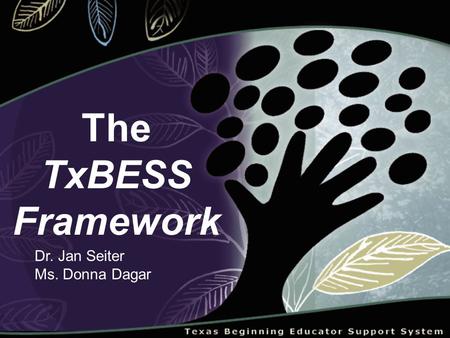 The TxBESS Framework Dr. Jan Seiter Ms. Donna Dagar.