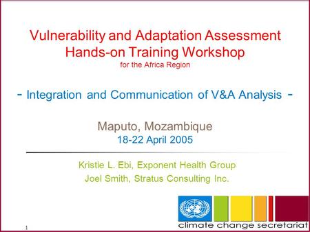 1 Vulnerability and Adaptation Assessment Hands-on Training Workshop for the Africa Region - Integration and Communication of V&A Analysis - Maputo, Mozambique.