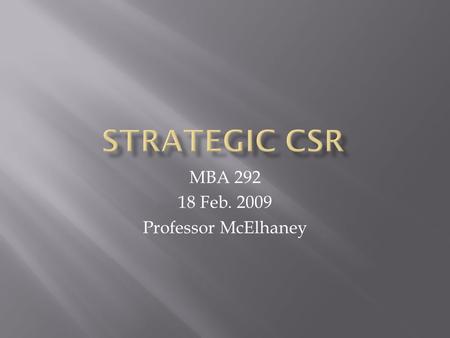 MBA 292 18 Feb. 2009 Professor McElhaney.  CSR in the News  CSR Strategy Analysis  A Twitterific Opportunity (in-class assignment)