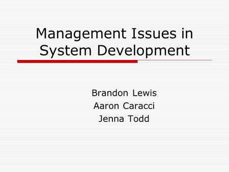 Management Issues in System Development Brandon Lewis Aaron Caracci Jenna Todd.