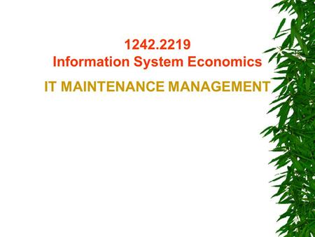 1242.2219 Information System Economics IT MAINTENANCE MANAGEMENT.