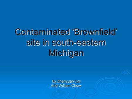 Contaminated ‘Brownfield’ site in south-eastern Michigan By Zhanyuan Cai And William Chow.