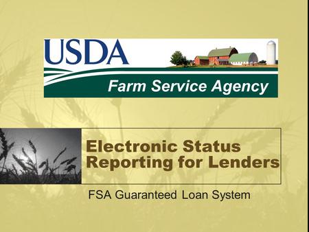 Electronic Status Reporting for Lenders FSA Guaranteed Loan System.