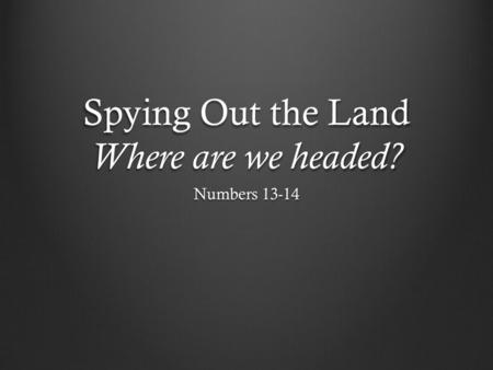 Spying Out the Land Where are we headed? Numbers 13-14.