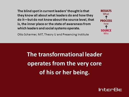 The blind spot in current leaders’ thought is that they know all about what leaders do and how they do it—but do not know about the source level, that.
