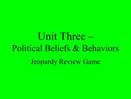 Unit Three – Political Beliefs & Behaviors