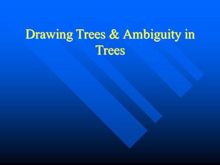 Drawing Trees & Ambiguity in Trees. Some Phrase Structure Rules of English S’ -> (Comp) S S’ -> (Comp) S S -> {NP/S’} (T) VP S -> {NP/S’} (T) VP VP 