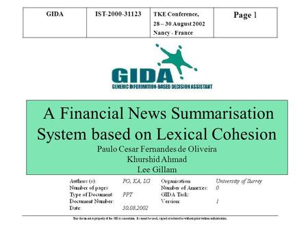 A Financial News Summarisation System based on Lexical Cohesion