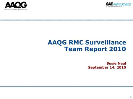 Company Confidential 1 AAQG RMC Surveillance Team Report 2010 Susie Neal September 14, 2010.