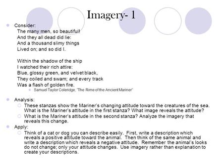 Imagery- 1 Consider: The many men, so beautiful!