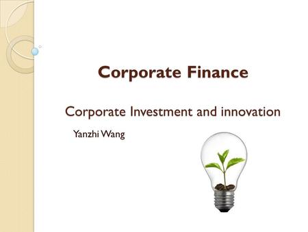 Corporate Finance Corporate Investment and innovation Yanzhi Wang.