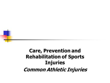 Care, Prevention and Rehabilitation of Sports Injuries Common Athletic Injuries.