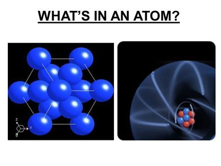 WHAT’S IN AN ATOM?. MATTER Atom ~10 -10 mNucleus ~10 -15 mQuarks 