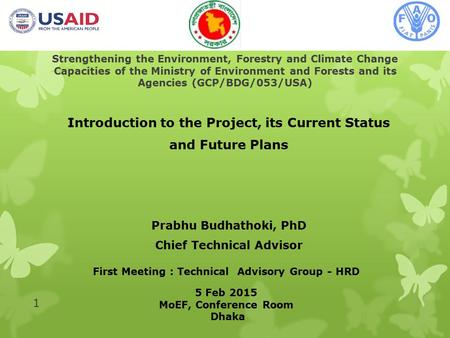 Strengthening the Environment, Forestry and Climate Change Capacities of the Ministry of Environment and Forests and its Agencies (GCP/BDG/053/USA) Introduction.