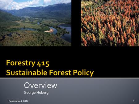 Overview George Hoberg September 4, 2014 1.  Foundations  Domain, concepts  Categories of forest policy  Analytical framework  Policy cycle  Course.