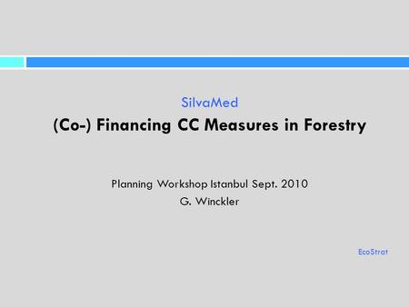 SilvaMed (Co-) Financing CC Measures in Forestry Planning Workshop Istanbul Sept. 2010 G. Winckler EcoStrat.