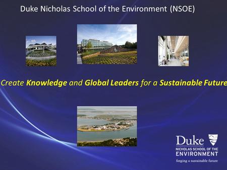 Duke Nicholas School of the Environment (NSOE) Create Knowledge and Global Leaders for a Sustainable Future.