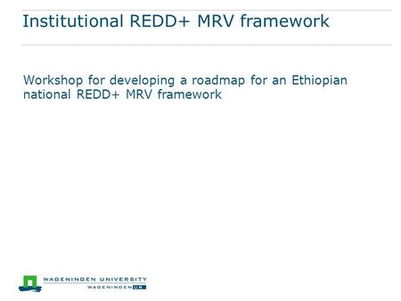 Institutional REDD+ MRV framework Workshop for developing a roadmap for an Ethiopian national REDD+ MRV framework.