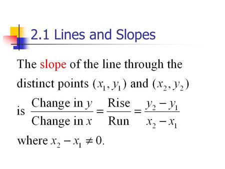 2.1 Lines and Slopes. Example 1: Find the Slope Possibilities for a Line’s Slope.