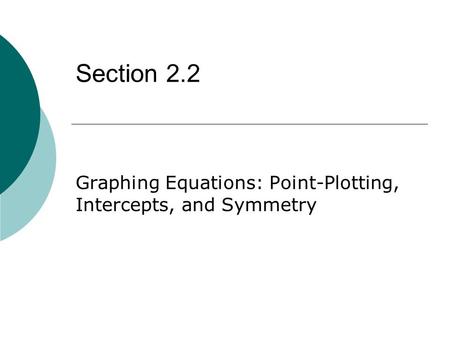 Graphing Equations: Point-Plotting, Intercepts, and Symmetry