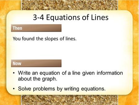 3-4 Equations of Lines You found the slopes of lines.