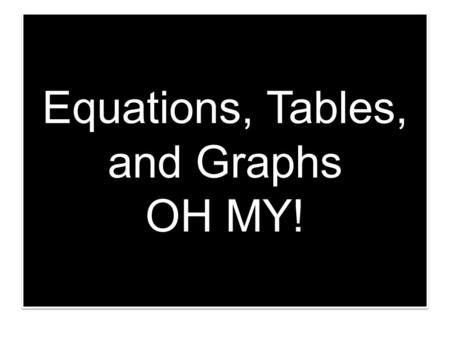 Equations, Tables, and Graphs OH MY!. QUESTION:
