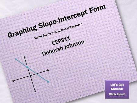 Graphing Slope-Intercept Form Stand-Alone Instructional Resource CEP811 Deborah Johnson Let’s Get Started! Click Here! Let’s Get Started! Click Here!