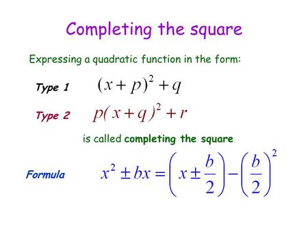Completing the square Expressing a quadratic function in the form: