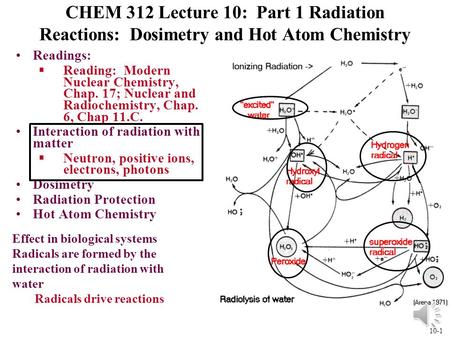 10-1 CHEM 312 Lecture 10: Part 1 Radiation Reactions: Dosimetry and Hot Atom Chemistry Readings: §Reading: Modern Nuclear Chemistry, Chap. 17; Nuclear.