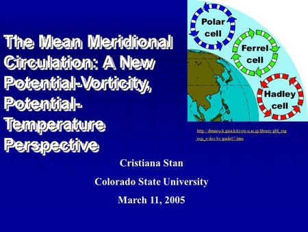 The Mean Meridional Circulation: A New Potential-Vorticity, Potential- Temperature Perspective Cristiana Stan Colorado State University March 11, 2005.