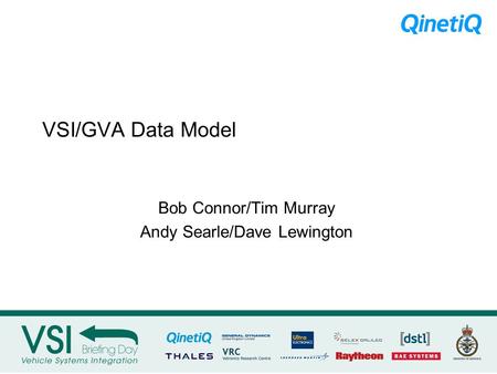 VSI/GVA Data Model Bob Connor/Tim Murray Andy Searle/Dave Lewington.