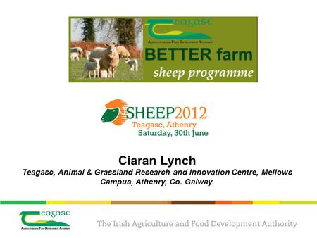 Ciaran Lynch Teagasc, Animal & Grassland Research and Innovation Centre, Mellows Campus, Athenry, Co. Galway.