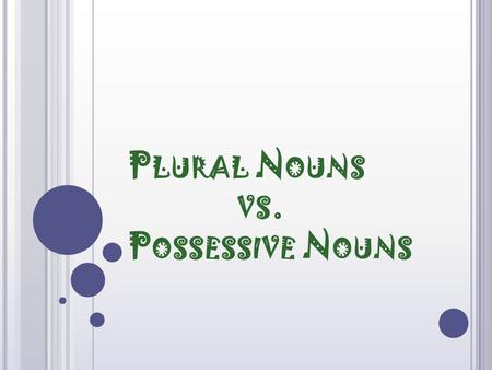 P LURAL N OUNS VS. P OSSESSIVE N OUNS P LURAL NOUNS Name more than one person, place, thing, idea, or animal.