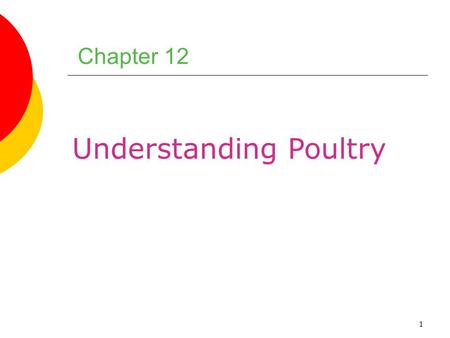 1 Chapter 12 Understanding Poultry. 2 Chapter Objectives 1.Explain the differences between light meat and dark meat, and describe how these differences.