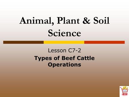 Animal, Plant & Soil Science Lesson C7-2 Types of Beef Cattle Operations.