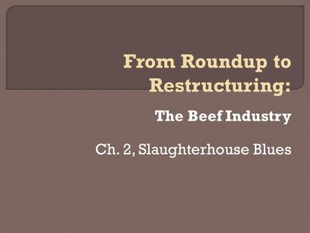 The Beef Industry Ch. 2, Slaughterhouse Blues From Roundup to Restructuring:
